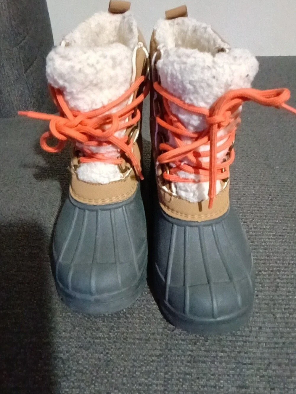 Kids Fabkids Winter Boots - Tan, Gray & Orange Laces